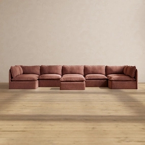 Modular Performance 7-Seater Open-Ends U-Sectional   Ottoman in Chestnut | Relaxed Blend