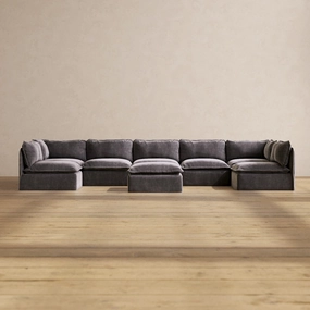 Modular Performance 7-Seater Open-Ends U-Sectional   Ottoman in Cinder | Deluxe Blend