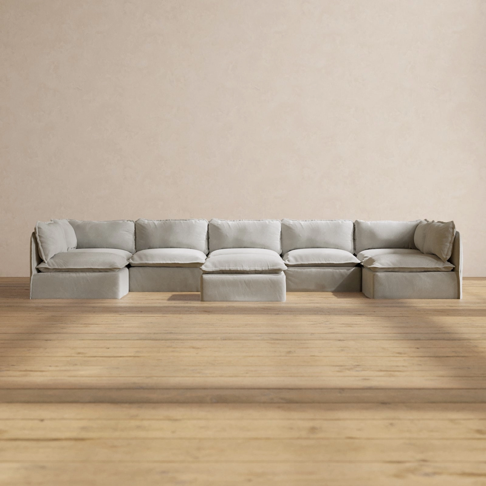 Modular Performance 7-Seater Open-Ends U-Sectional   Ottoman in Cloud | Deluxe Blend