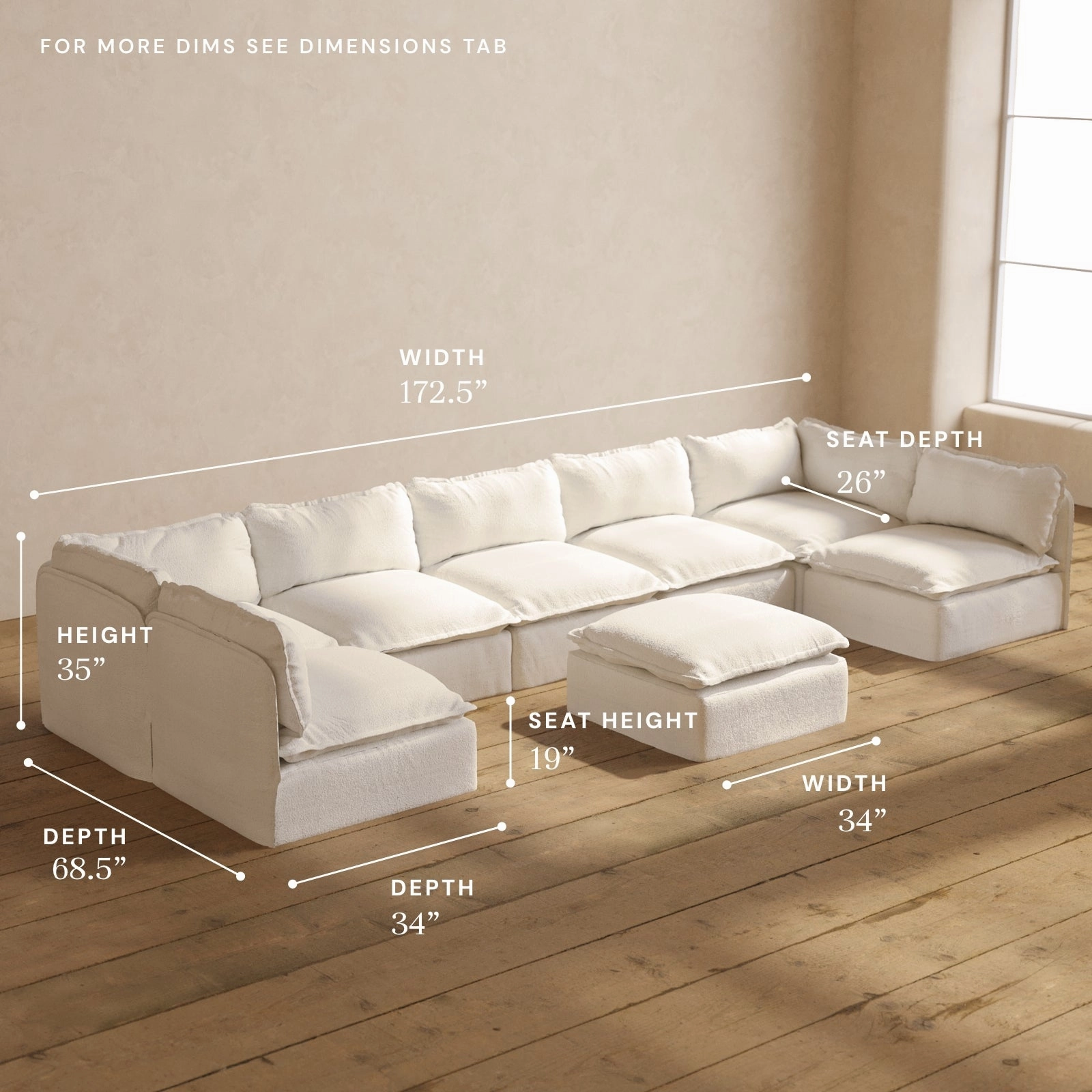 Modular Performance 7-Seater Open-Ends U-Sectional   Ottoman in Mousse | Deluxe Blend
