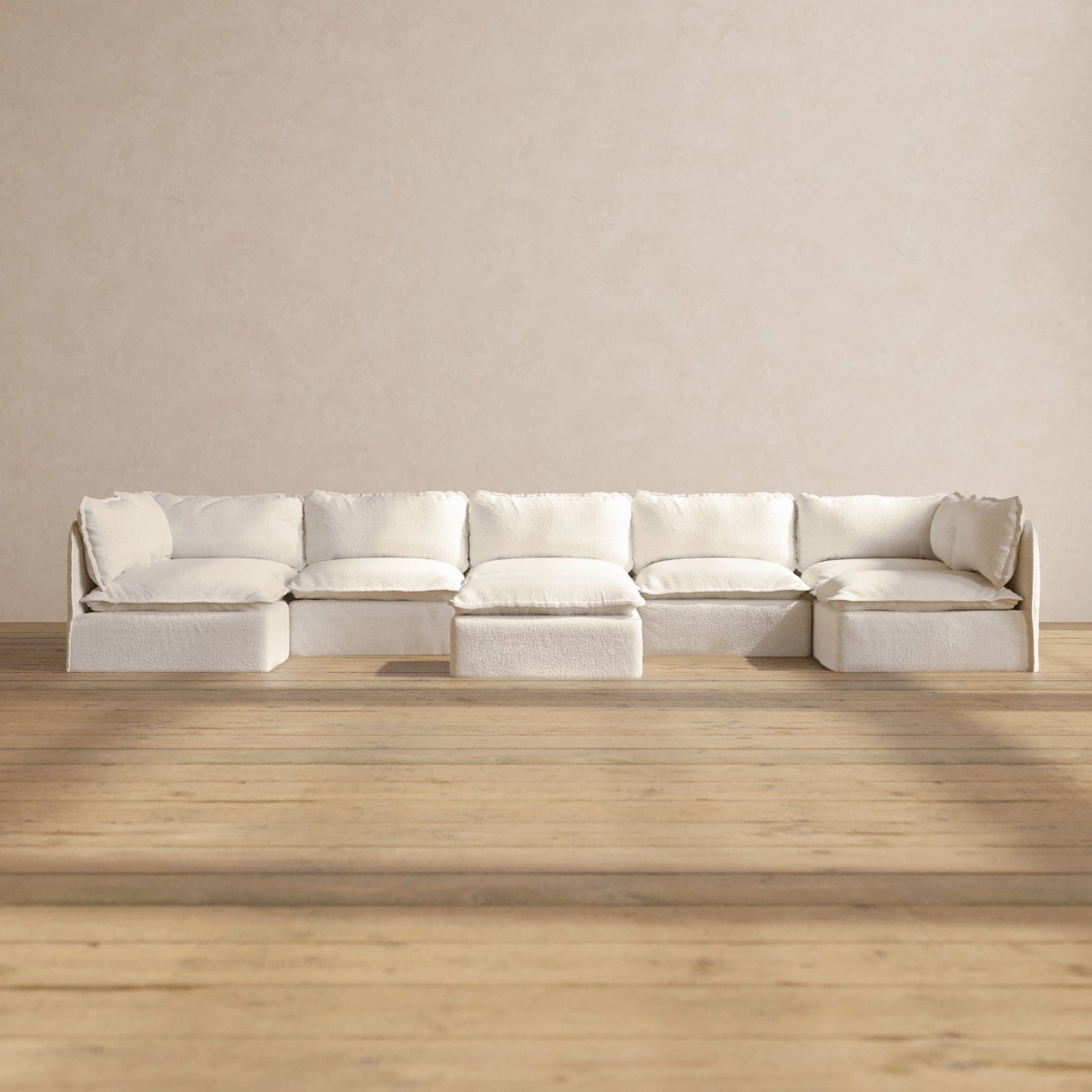 Modular Performance 7-Seater Open-Ends U-Sectional   Ottoman in Mousse | Deluxe Blend