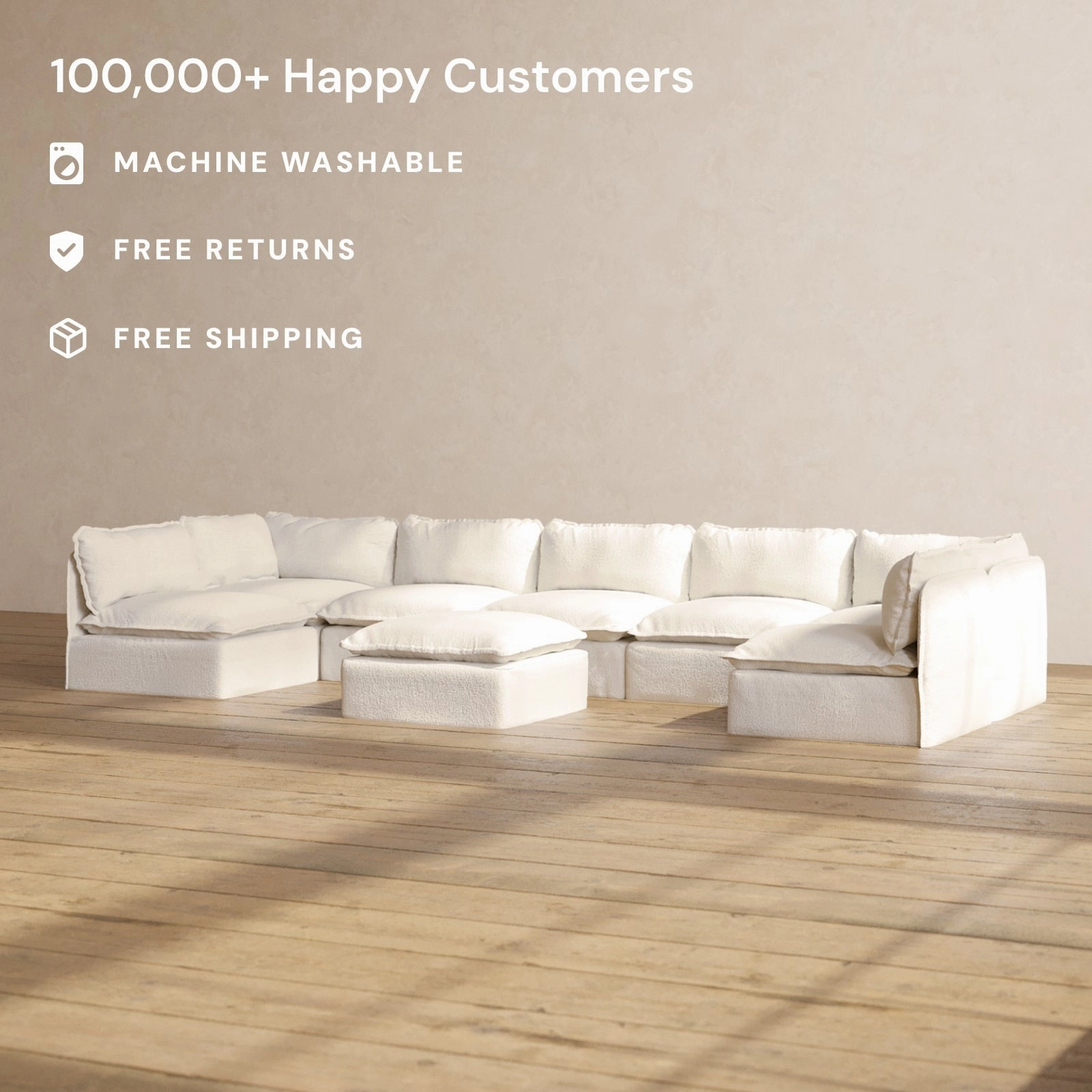 Modular Performance 7-Seater Open-Ends U-Sectional   Ottoman in Mousse | Deluxe Blend