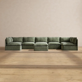 Modular Performance 7-Seater Open-Ends U-Sectional   Ottoman in Willow | Relaxed Blend