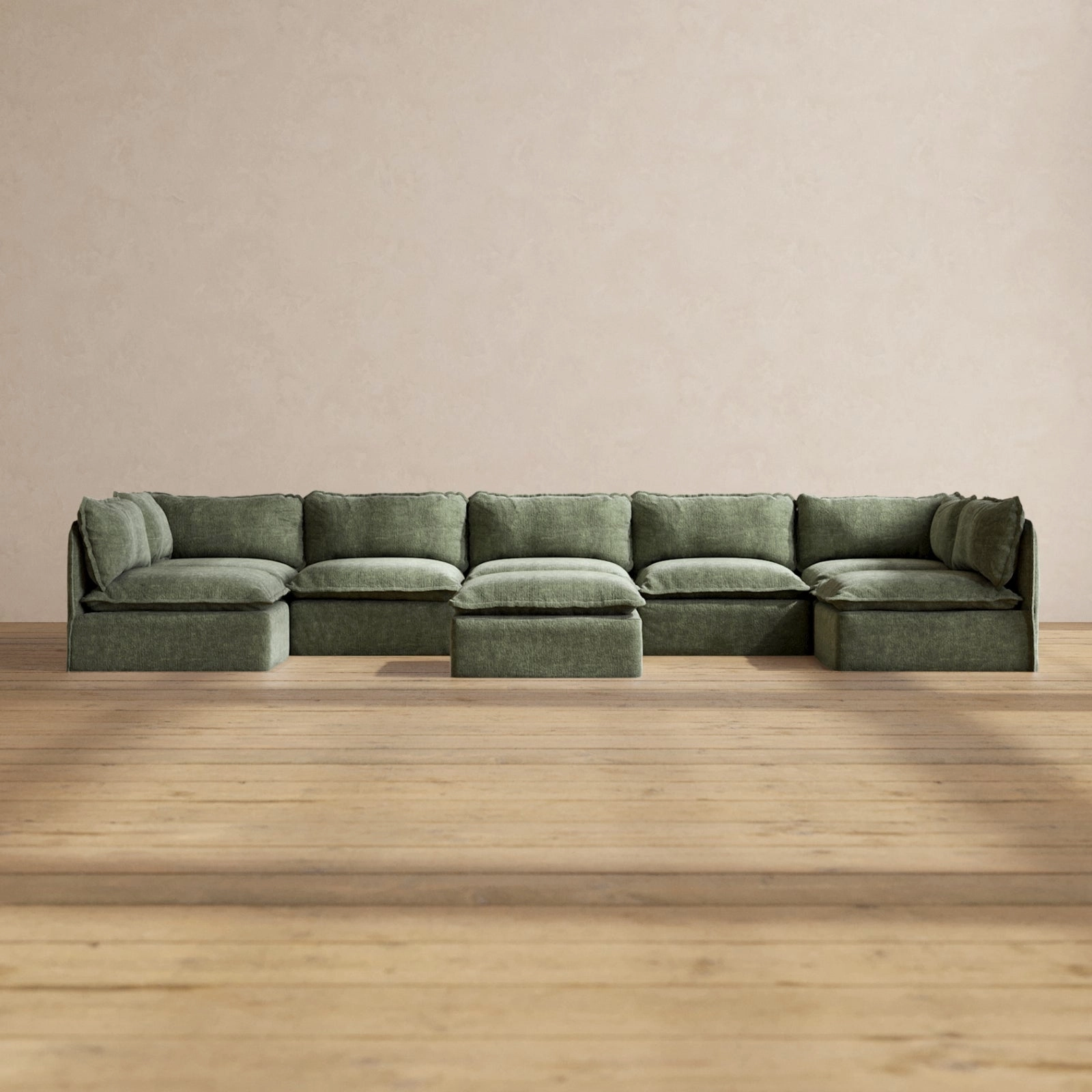Modular Performance 7-Seater Open-Ends U-Sectional   Ottoman in Willow | Relaxed Blend