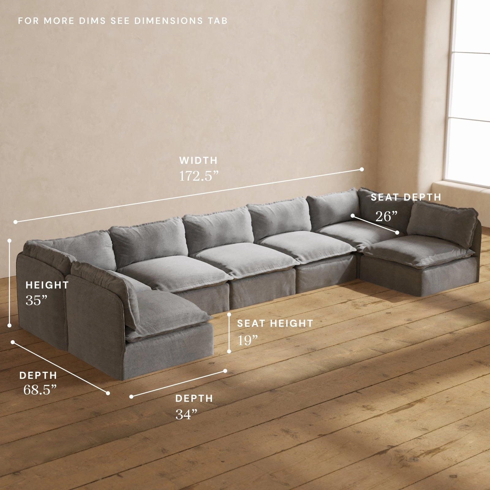 Modular Performance 7-Seater Open-Ends U-Sectional in Ash | Deluxe Blend