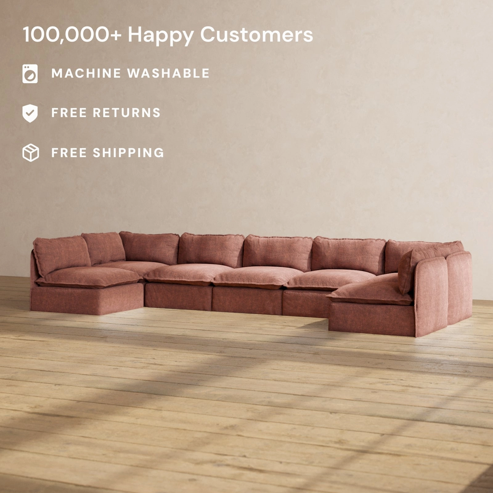 Modular Performance 7-Seater Open-Ends U-Sectional in Chestnut | Relaxed Blend