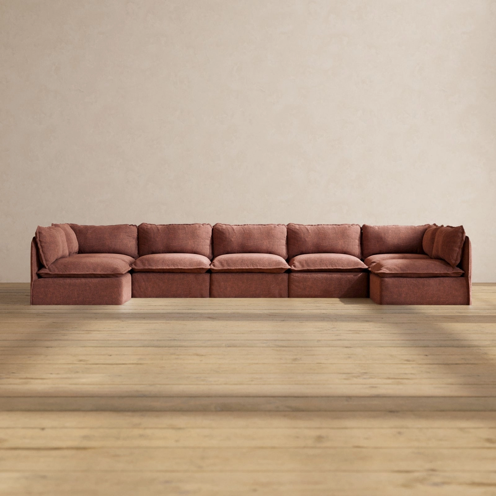 Modular Performance 7-Seater Open-Ends U-Sectional in Chestnut | Relaxed Blend