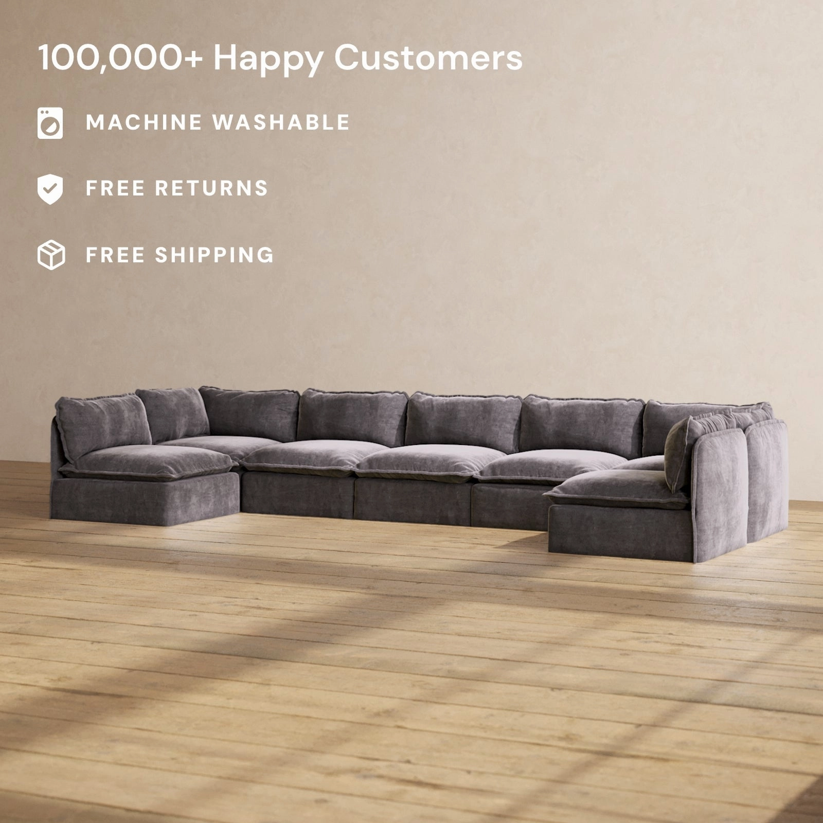 Modular Performance 7-Seater Open-Ends U-Sectional in Cinder | Deluxe Blend