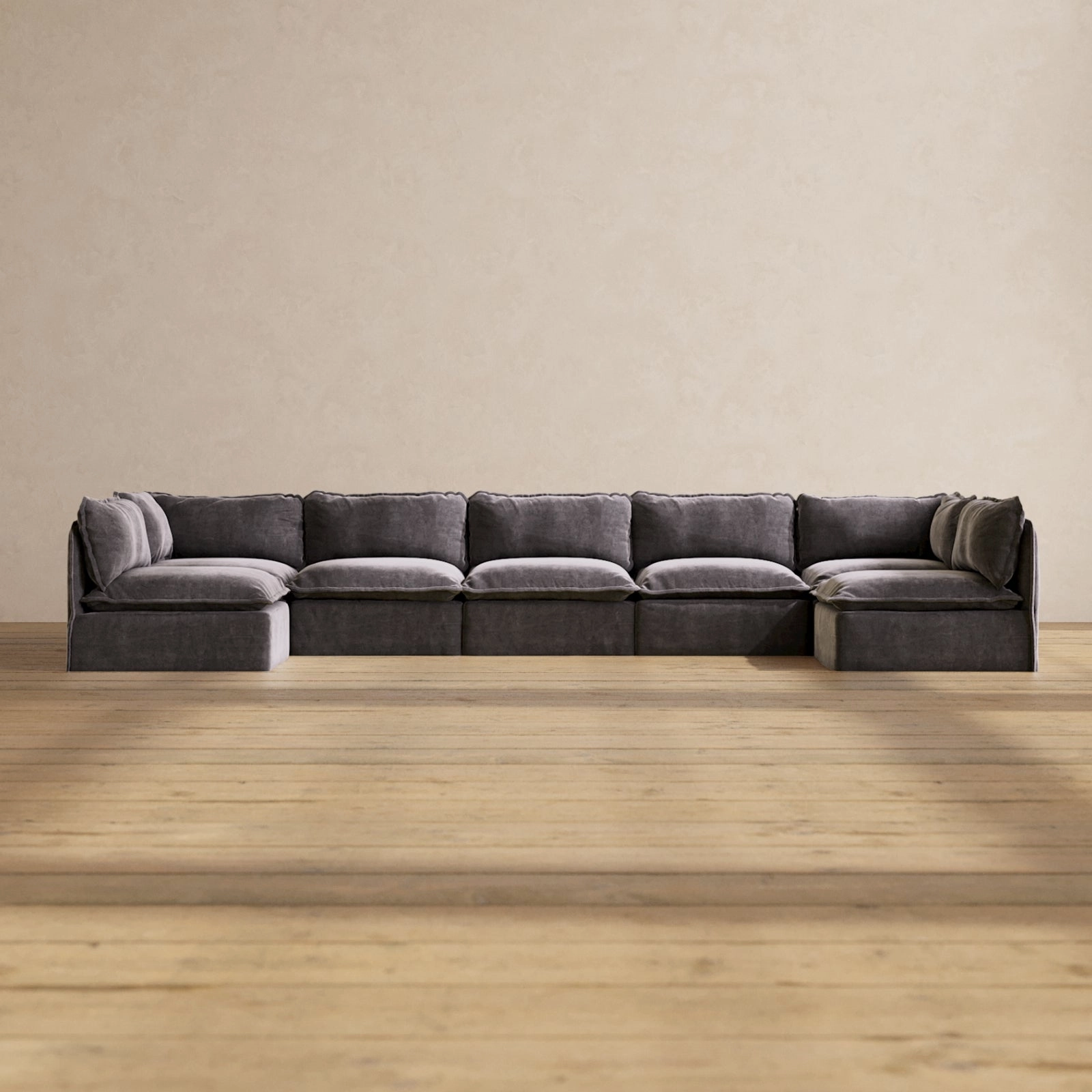 Modular Performance 7-Seater Open-Ends U-Sectional in Cinder | Relaxed Blend