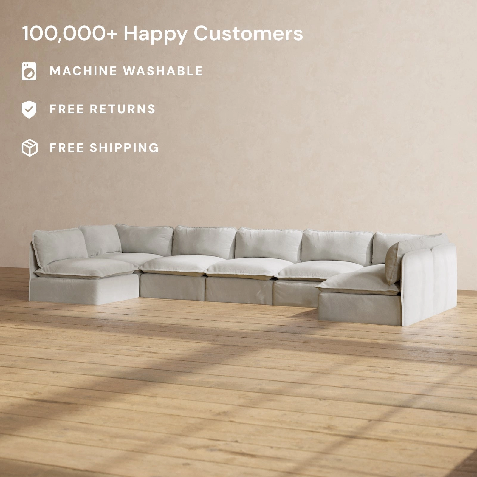 Modular Performance 7-Seater Open-Ends U-Sectional in Cloud | Deluxe Blend
