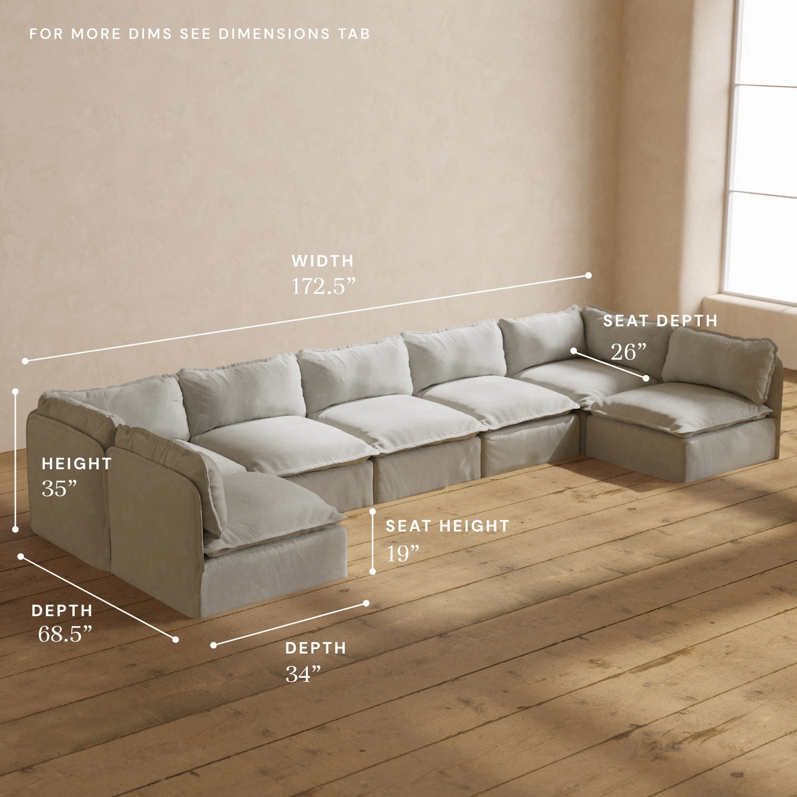 Modular Performance 7-Seater Open-Ends U-Sectional in Cloud | Relaxed Blend