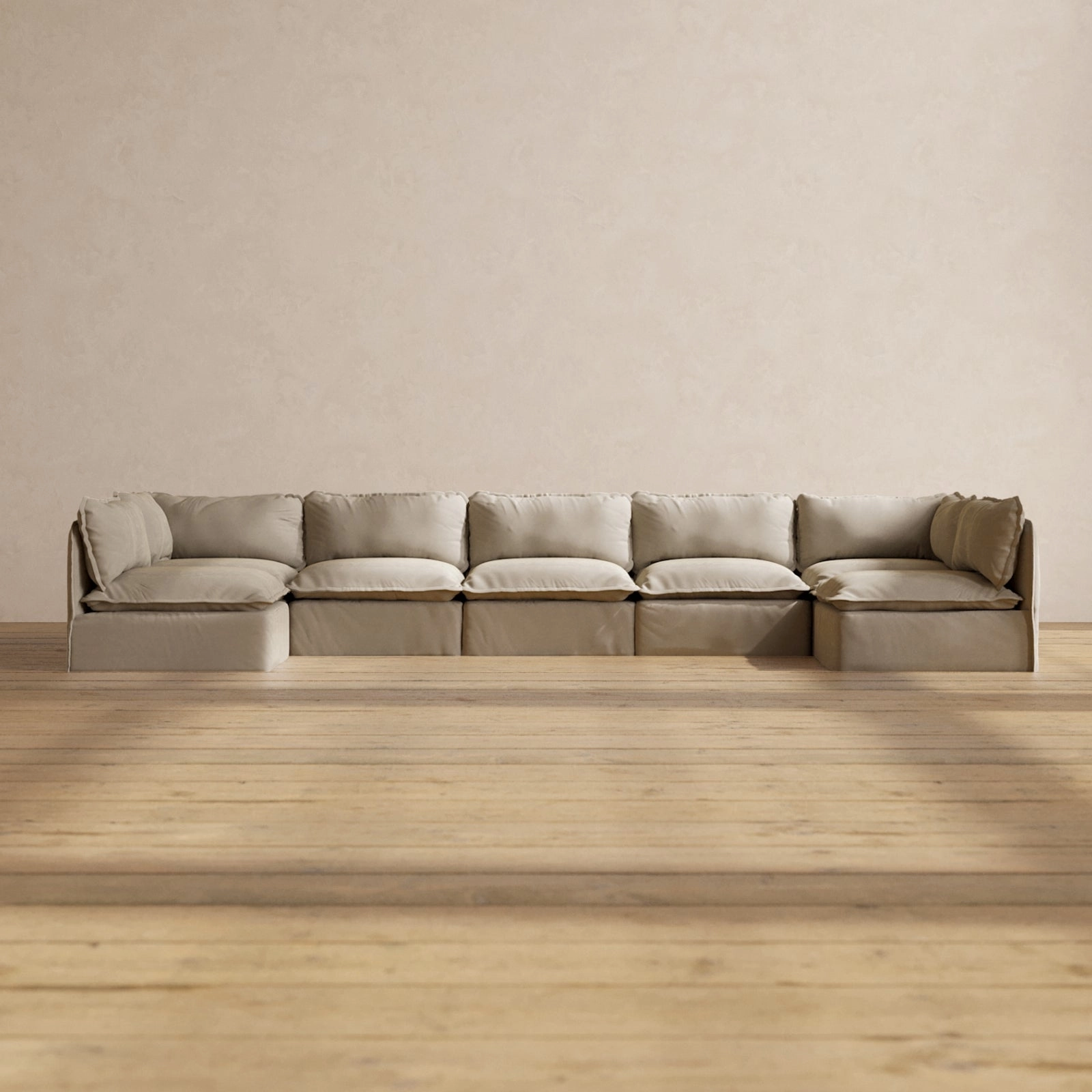 Modular Performance 7-Seater Open-Ends U-Sectional in Dune | Deluxe Blend