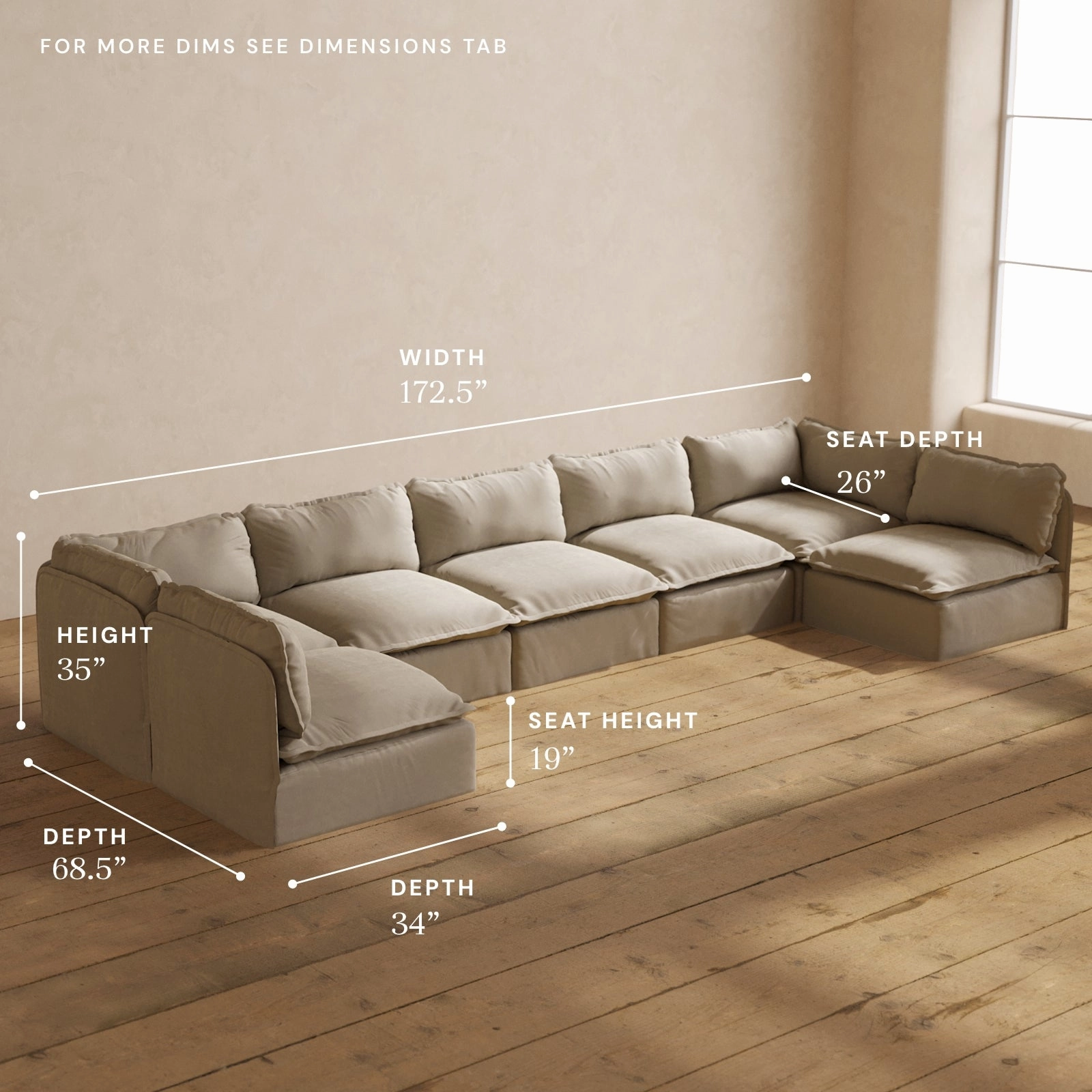 Modular Performance 7-Seater Open-Ends U-Sectional in Dune | Deluxe Blend
