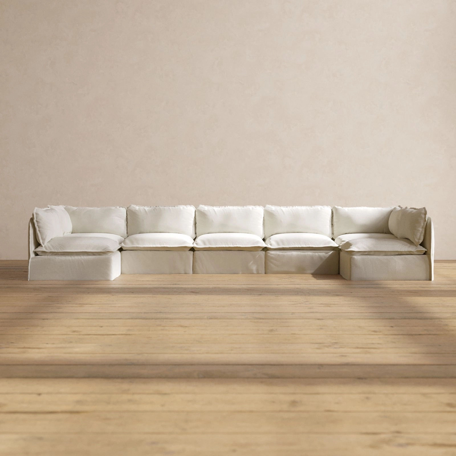 Modular Performance 7-Seater Open-Ends U-Sectional in Eggshell | Relaxed Blend