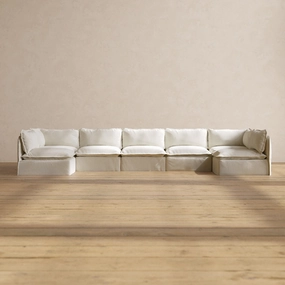 Modular Performance 7-Seater Open-Ends U-Sectional in Eggshell | Relaxed Blend