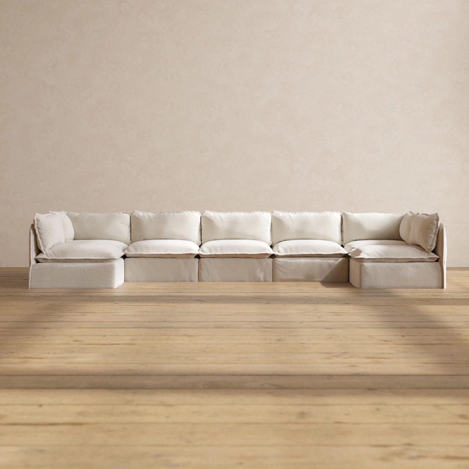 Modular Performance 7-Seater Open-Ends U-Sectional in Flour | Deluxe Blend