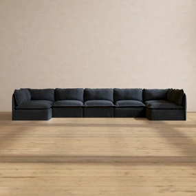 Modular Performance 7-Seater Open-Ends U-Sectional in Indigo | Deluxe Blend