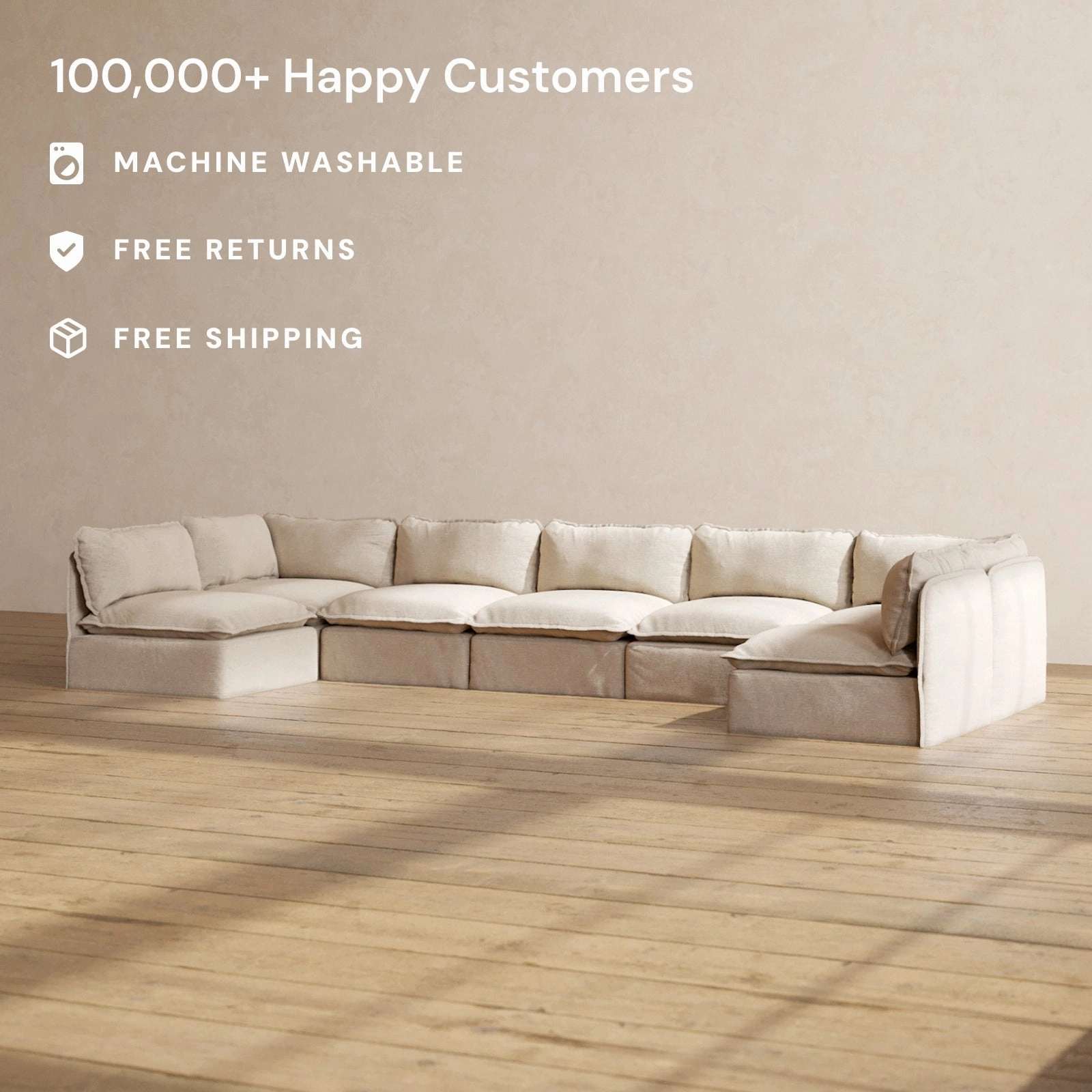 Modular Performance 7-Seater Open-Ends U-Sectional in Oat | Deluxe Blend