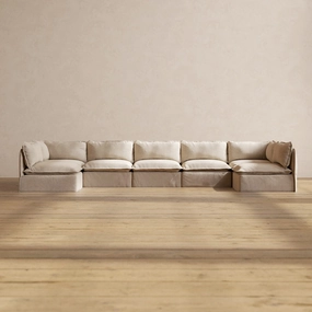Modular Performance 7-Seater Open-Ends U-Sectional in Oat | Deluxe Blend