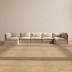 Modular Performance 7-Seater Open-Ends U-Sectional in Oat | Deluxe Blend