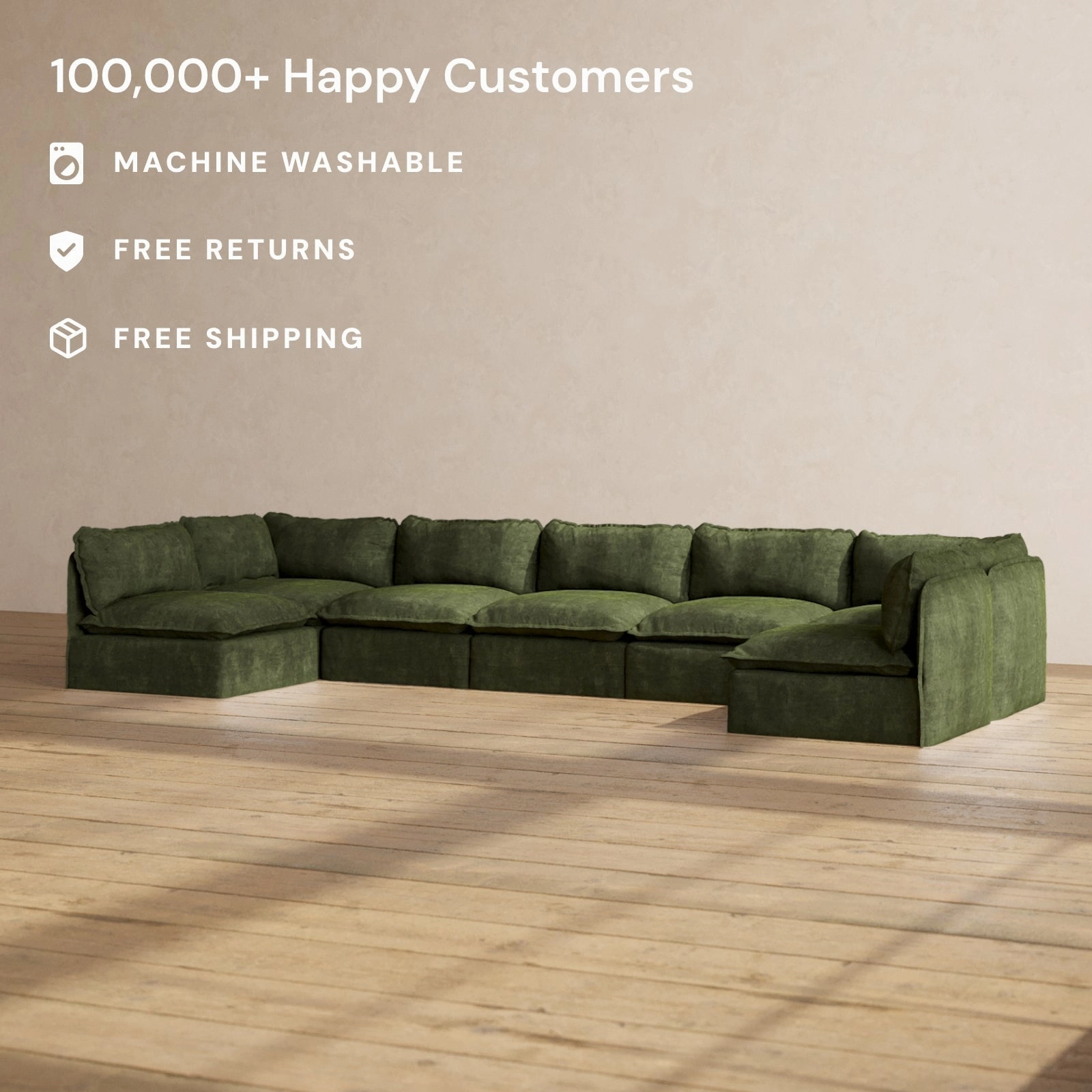 Modular Performance 7-Seater Open-Ends U-Sectional in Olive | Deluxe Blend