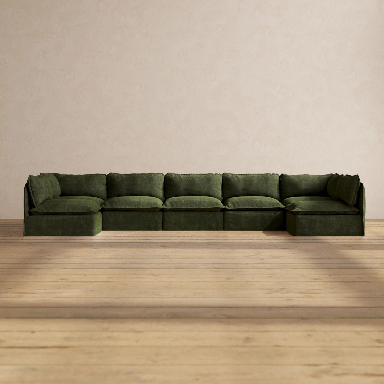 Modular Performance 7-Seater Open-Ends U-Sectional in Olive | Deluxe Blend