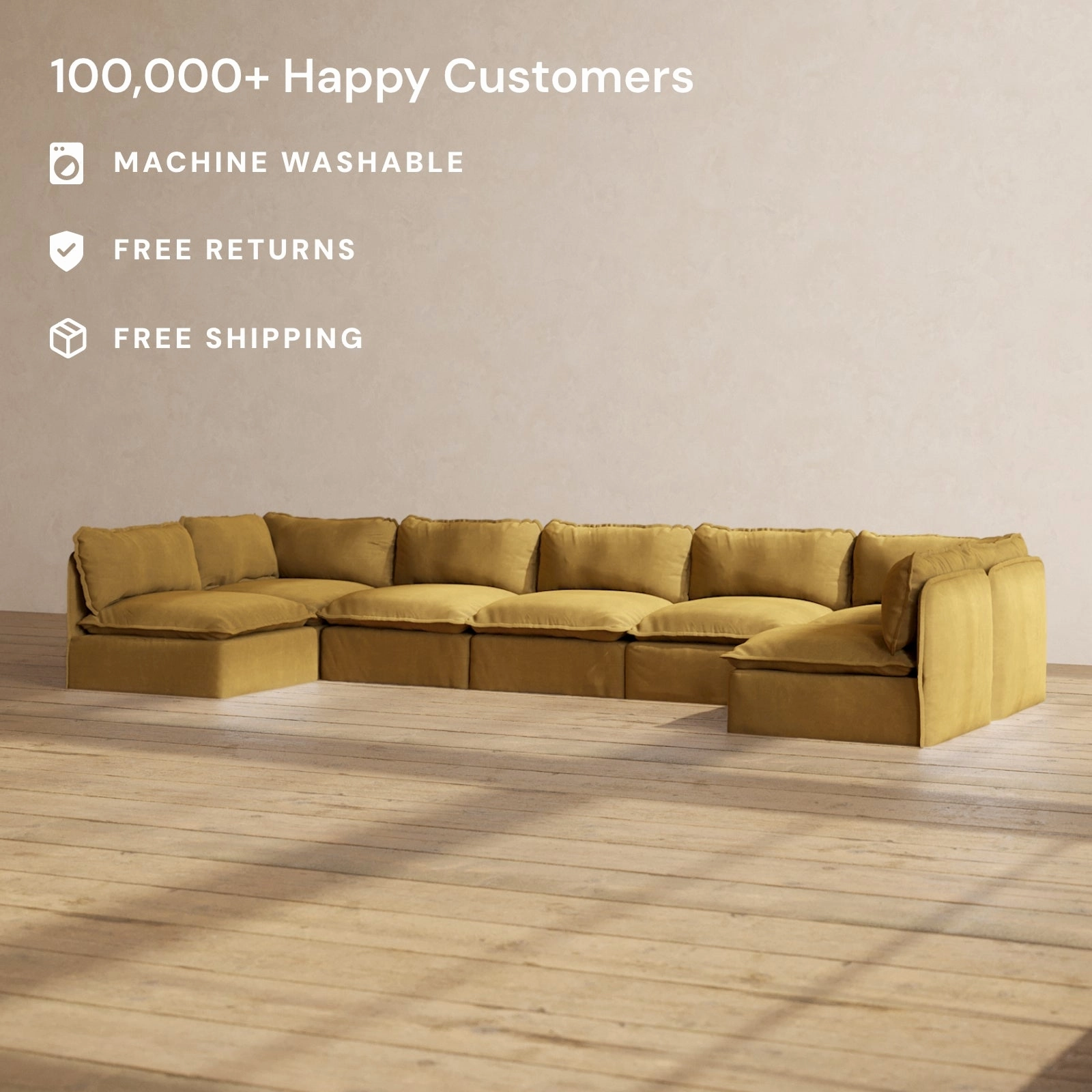 Modular Performance 7-Seater Open-Ends U-Sectional in Toffee | Deluxe Blend