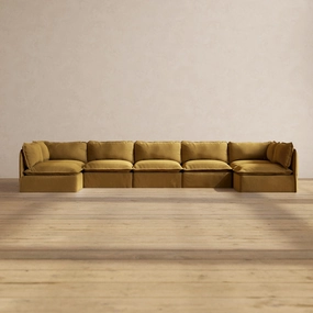 Modular Performance 7-Seater Open-Ends U-Sectional in Toffee | Deluxe Blend