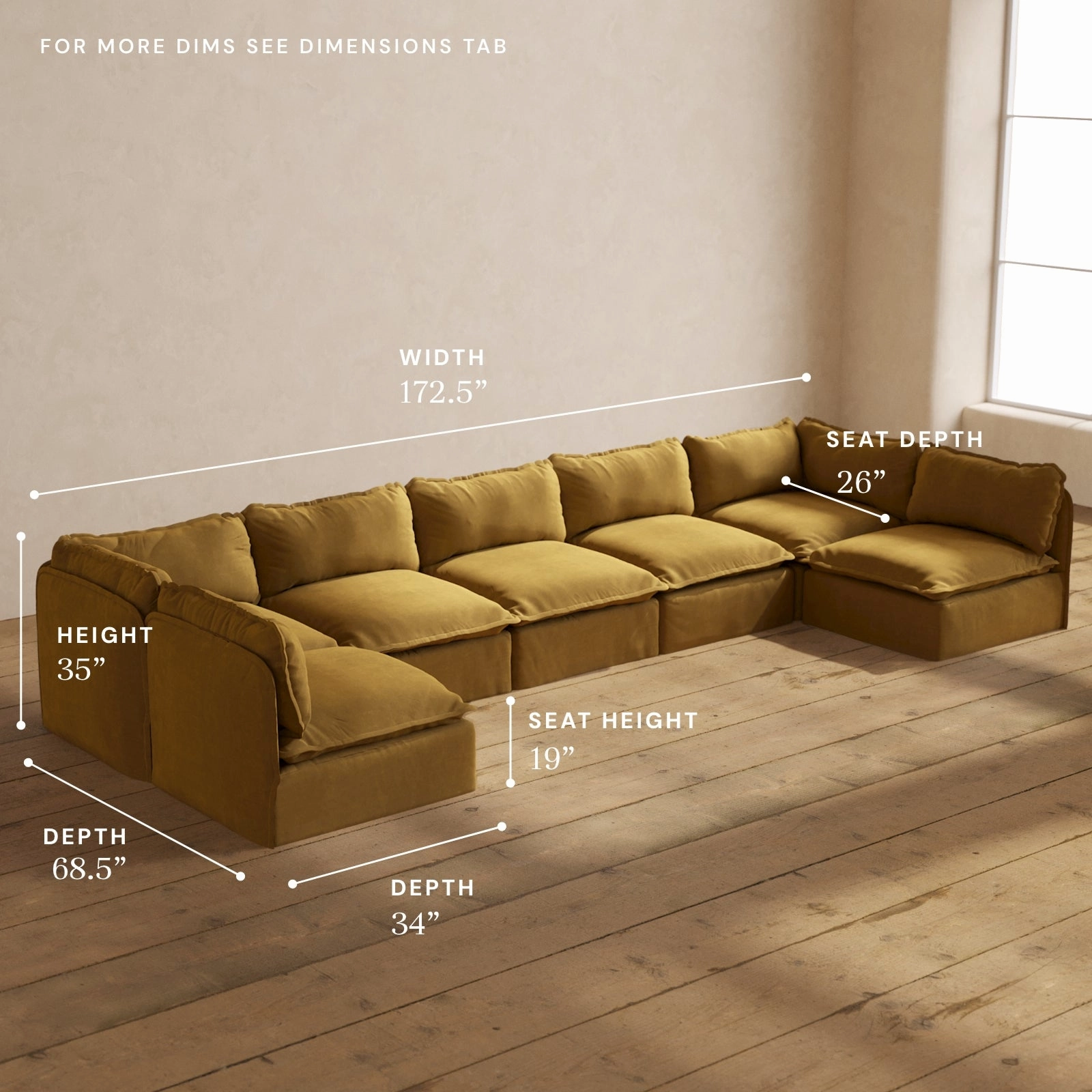 Modular Performance 7-Seater Open-Ends U-Sectional in Toffee | Deluxe Blend