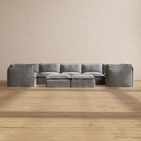 Modular Performance 7-Seater U-Sectional   Bench Ottoman in Ash | Deluxe Blend