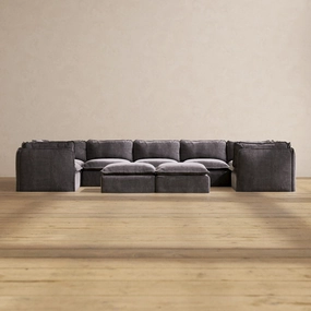 Modular Performance 7-Seater U-Sectional   Bench Ottoman in Cinder | Relaxed Blend