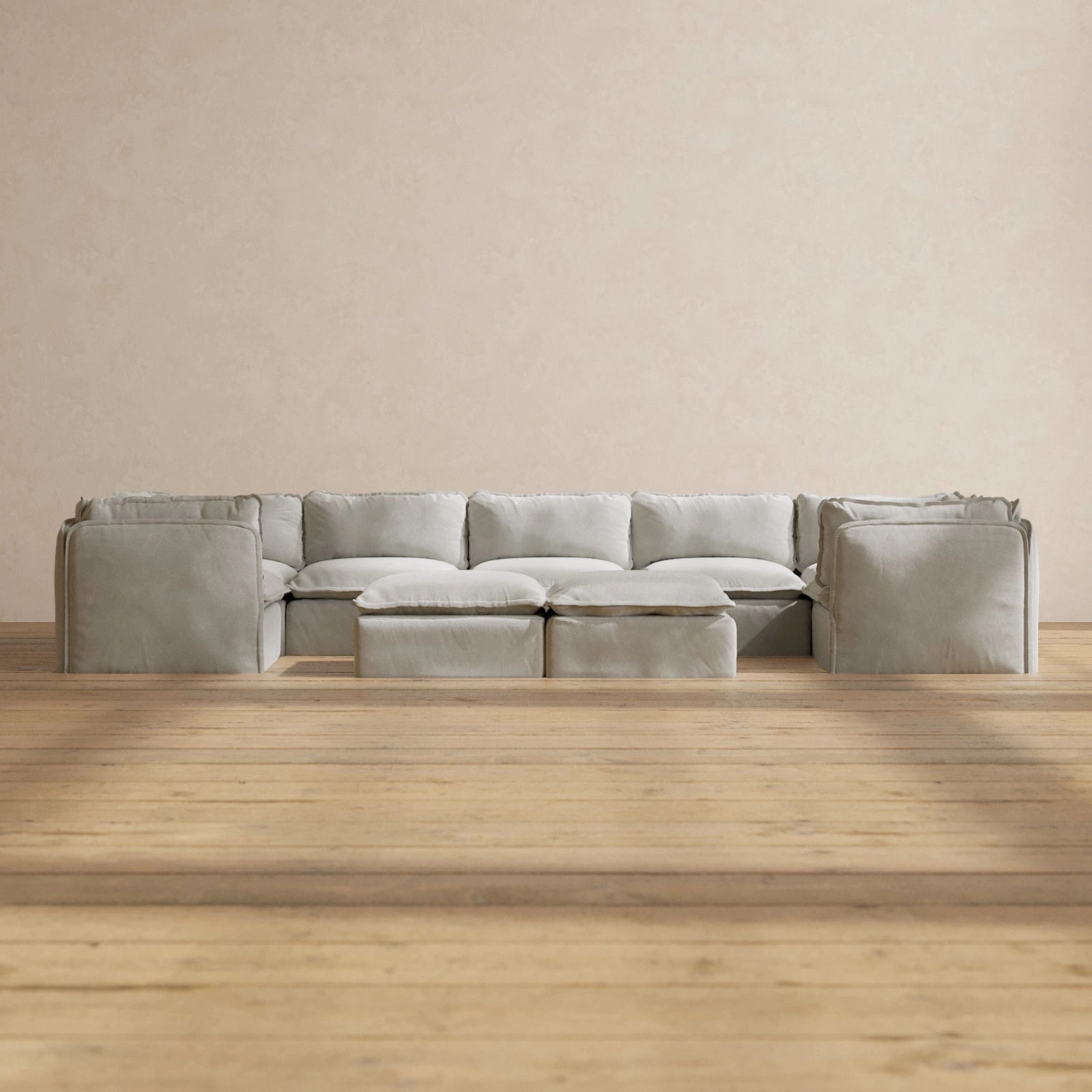 Modular Performance 7-Seater U-Sectional   Bench Ottoman in Cloud | Relaxed Blend