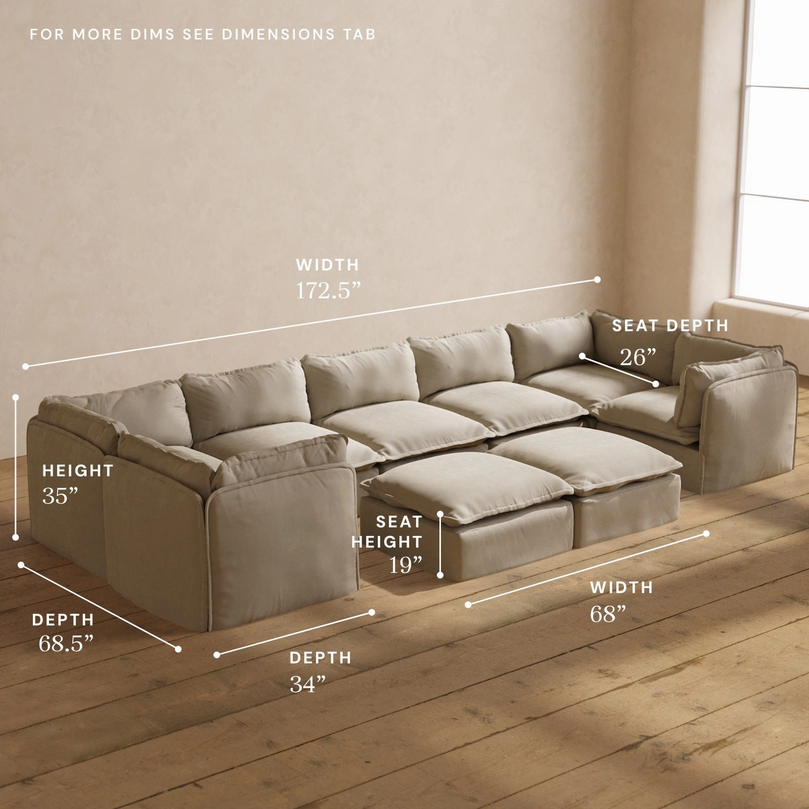Modular Performance 7-Seater U-Sectional   Bench Ottoman in Dune | Deluxe Blend