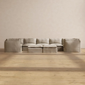 Modular Performance 7-Seater U-Sectional   Bench Ottoman in Dune | Relaxed Blend