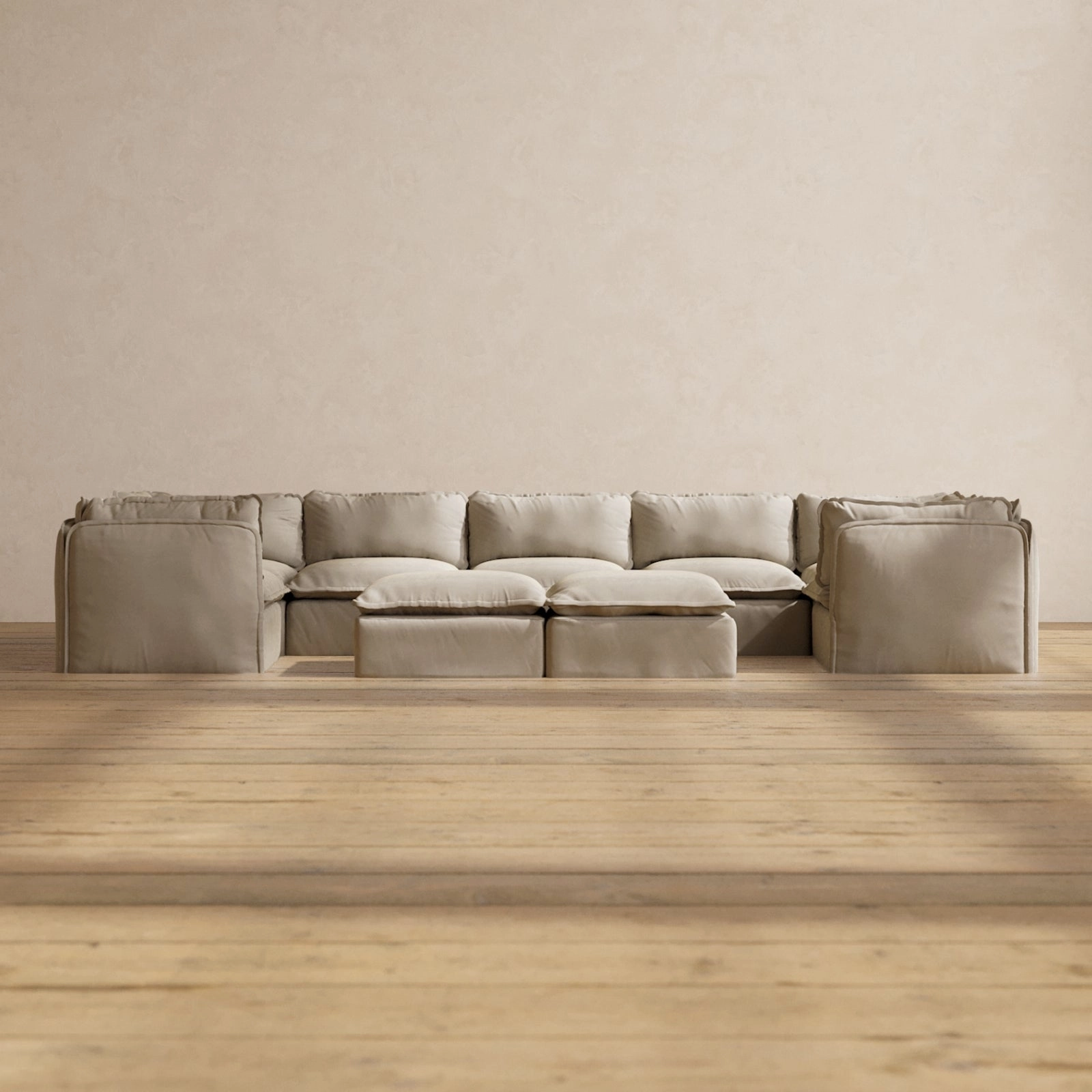 Modular Performance 7-Seater U-Sectional   Bench Ottoman in Dune | Relaxed Blend