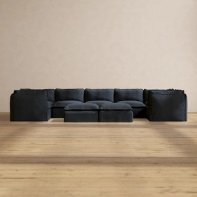 Modular Performance 7-Seater U-Sectional   Bench Ottoman in Indigo | Deluxe Blend