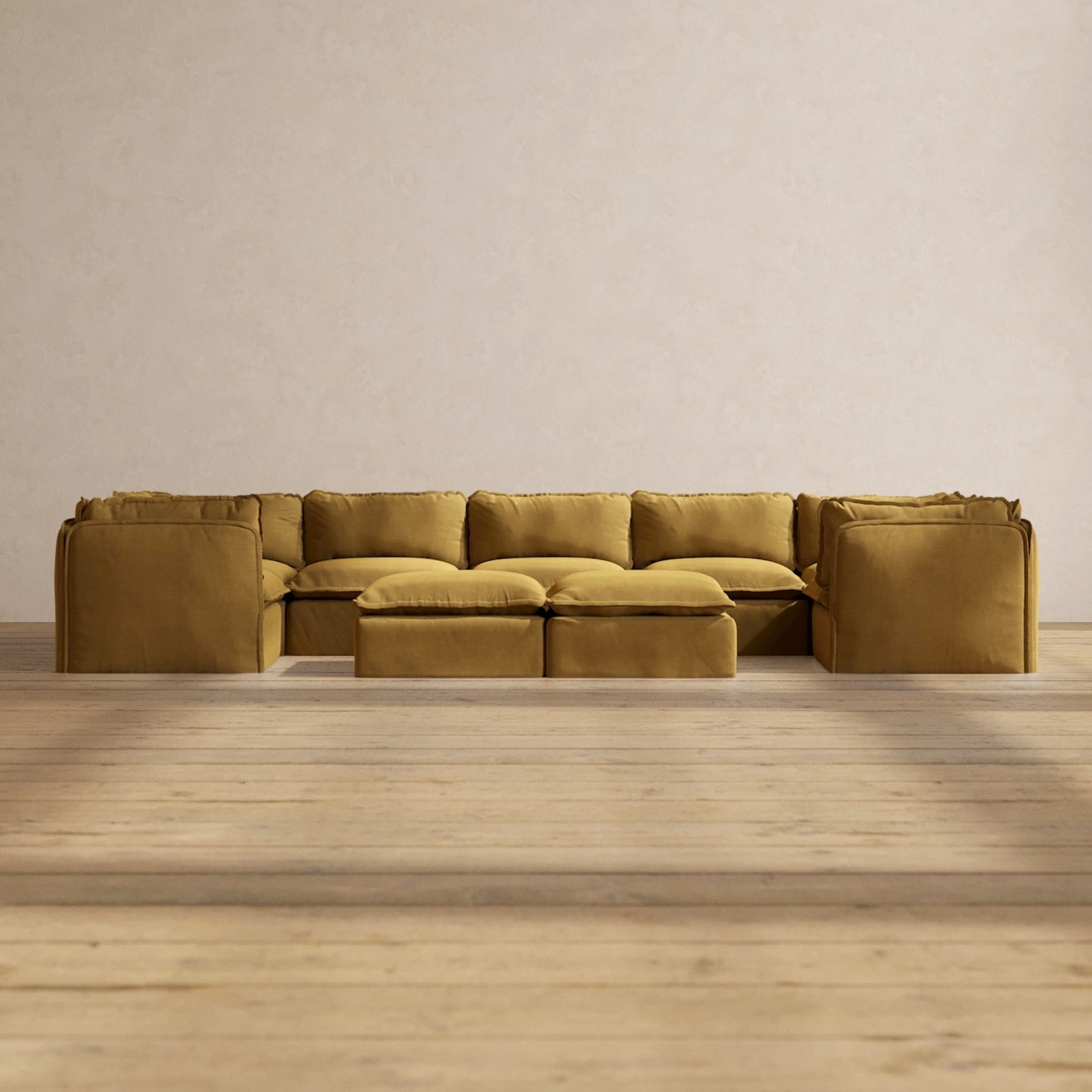 Modular Performance 7-Seater U-Sectional   Bench Ottoman in Toffee | Deluxe Blend