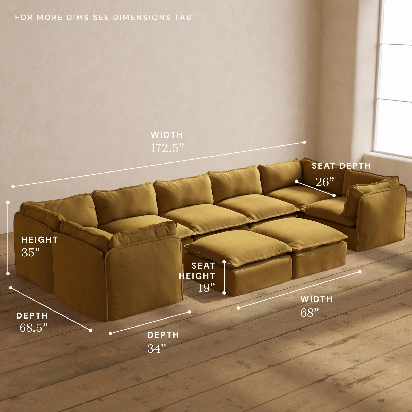 Modular Performance 7-Seater U-Sectional   Bench Ottoman in Toffee | Deluxe Blend