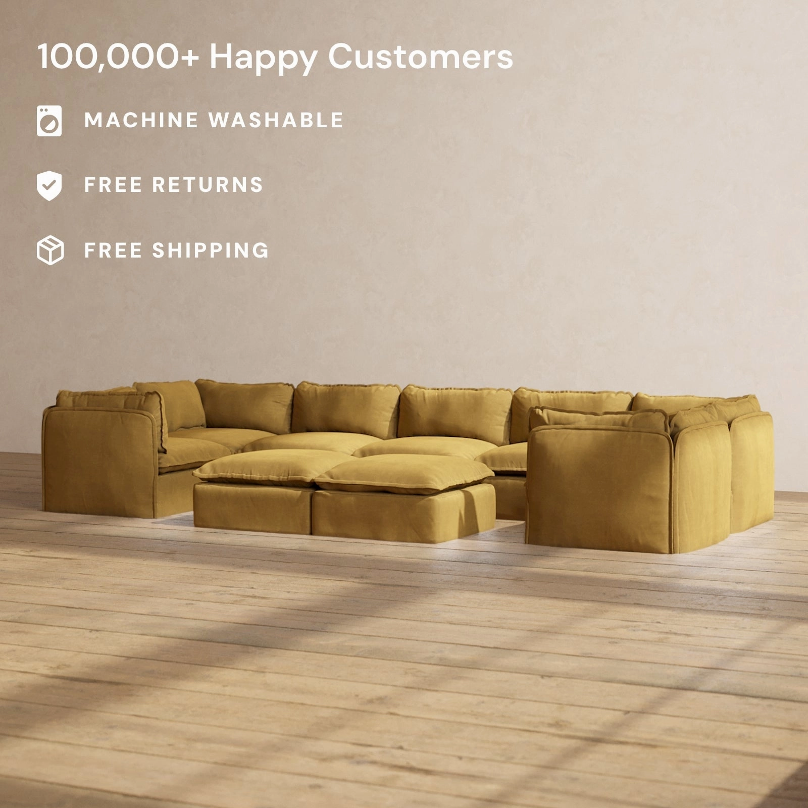 Modular Performance 7-Seater U-Sectional   Bench Ottoman in Toffee | Deluxe Blend