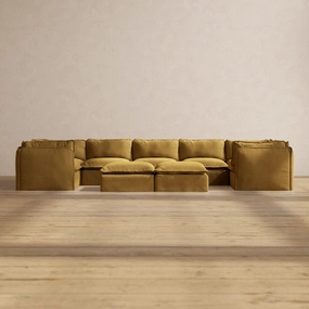 Modular Performance 7-Seater U-Sectional   Bench Ottoman in Toffee | Deluxe Blend