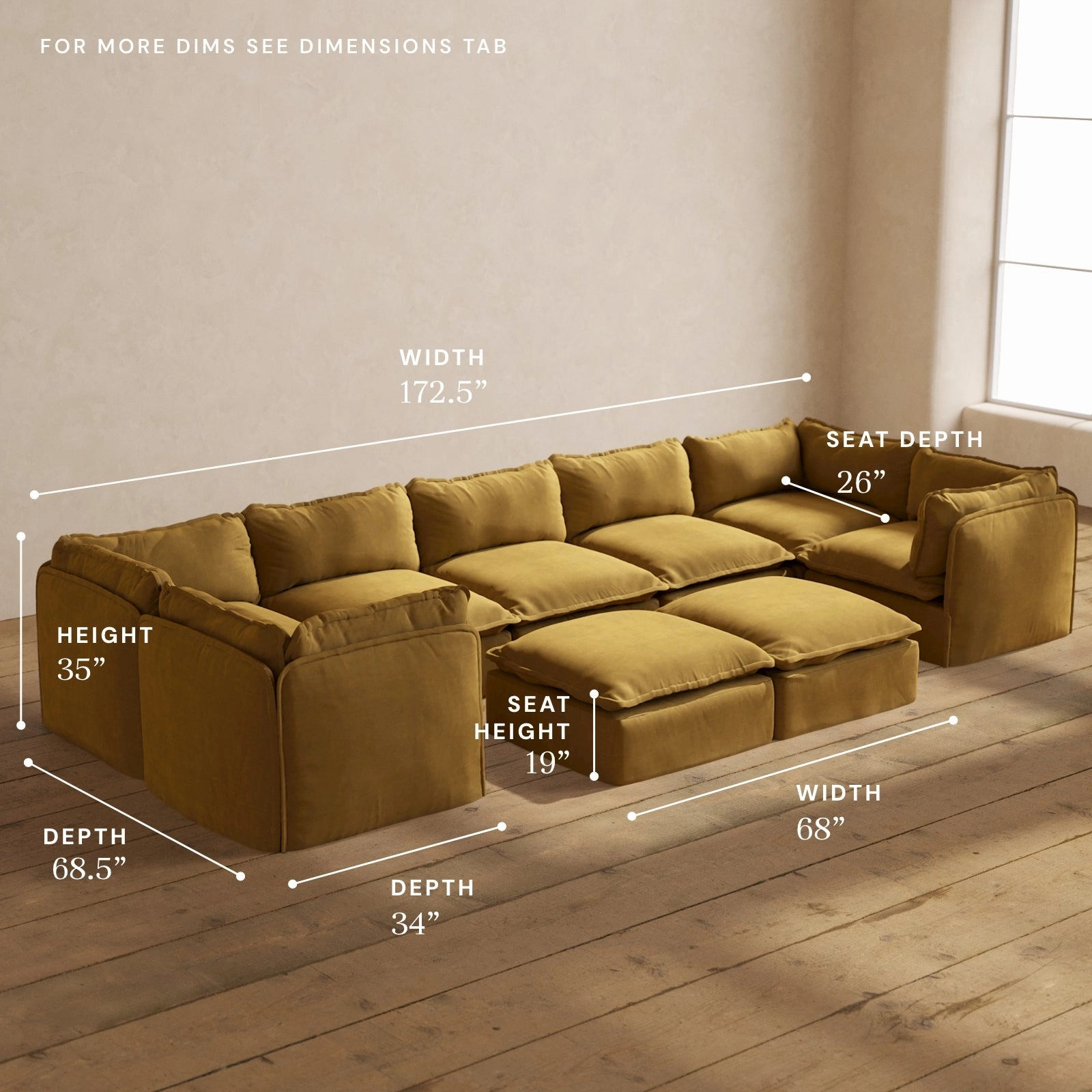 Modular Performance 7-Seater U-Sectional   Bench Ottoman in Toffee | Relaxed Blend
