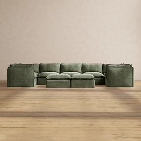 Modular Performance 7-Seater U-Sectional   Bench Ottoman in Willow | Deluxe Blend