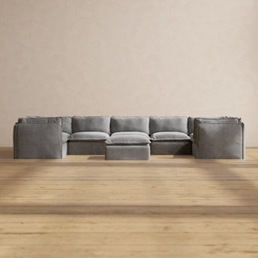 Modular Performance 7-Seater U-Sectional   Ottoman in Ash | Relaxed Blend