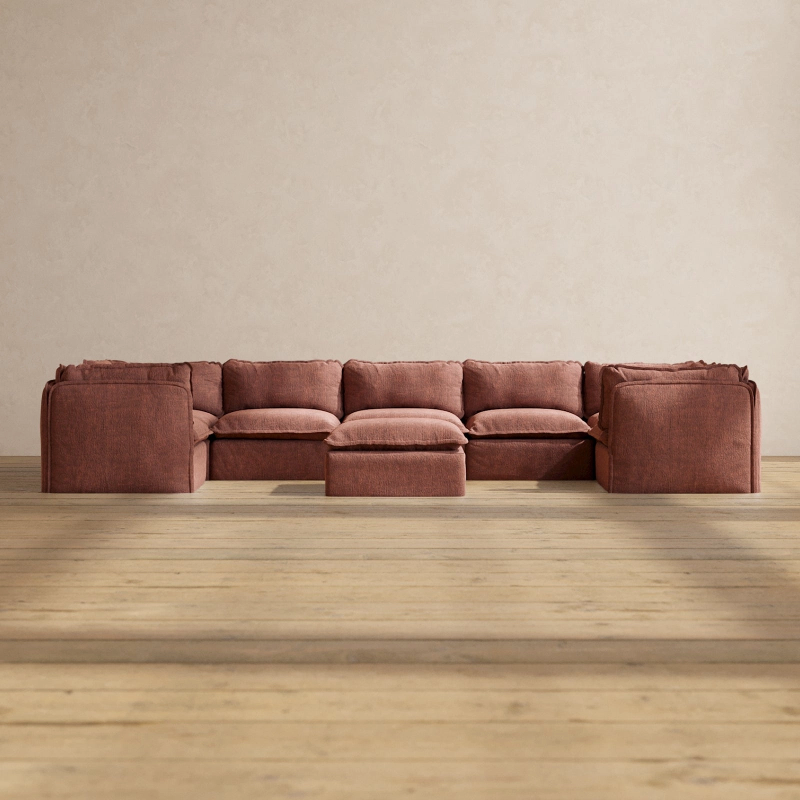 Modular Performance 7-Seater U-Sectional   Ottoman in Chestnut | Deluxe Blend