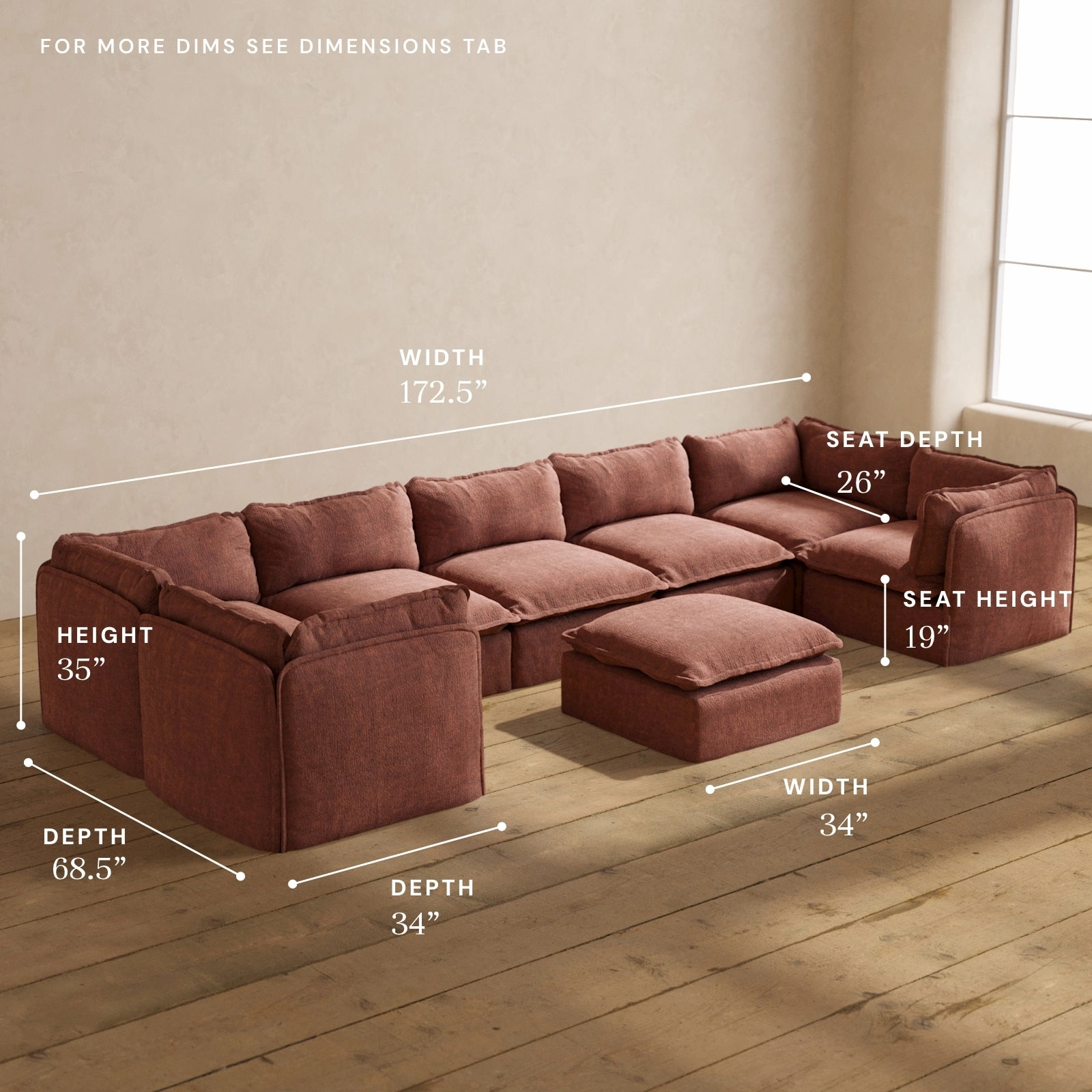 Modular Performance 7-Seater U-Sectional   Ottoman in Chestnut | Deluxe Blend