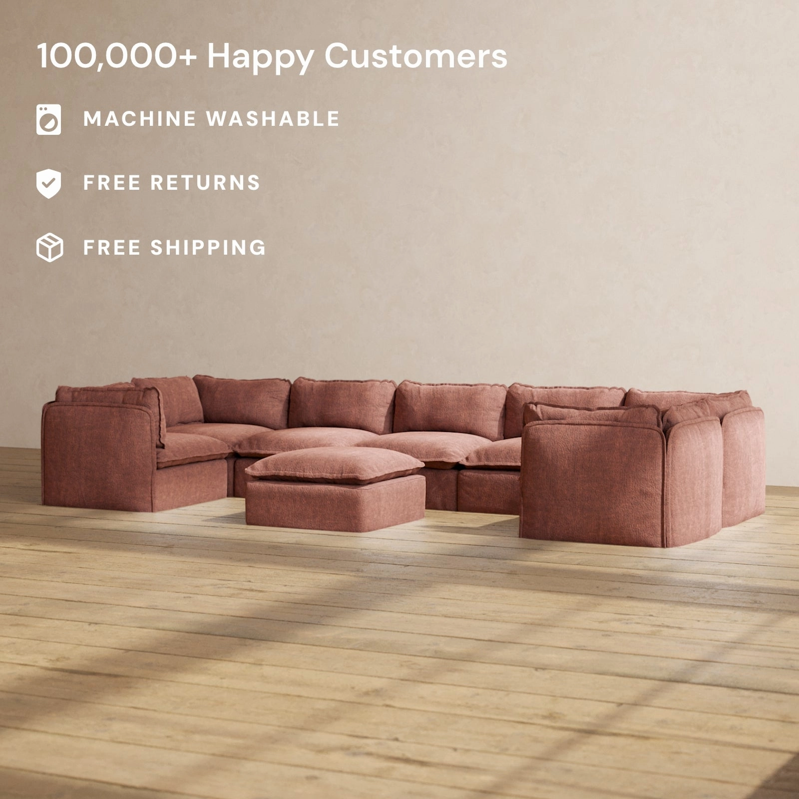 Modular Performance 7-Seater U-Sectional   Ottoman in Chestnut | Deluxe Blend