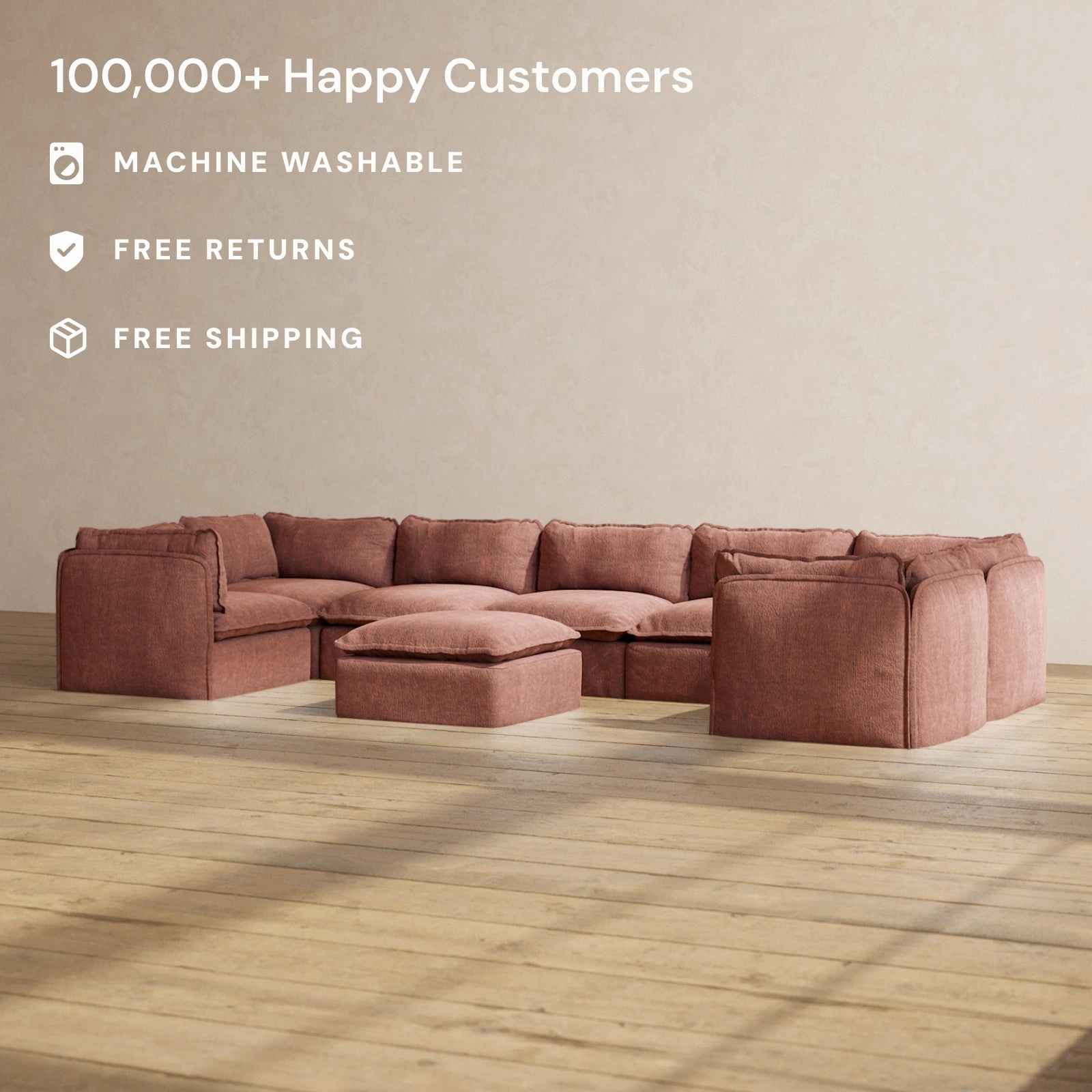 Modular Performance 7-Seater U-Sectional   Ottoman in Chestnut | Deluxe Blend