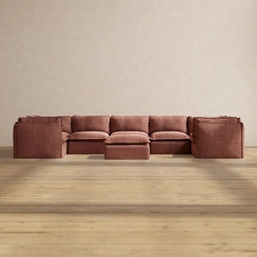 Modular Performance 7-Seater U-Sectional   Ottoman in Chestnut | Deluxe Blend
