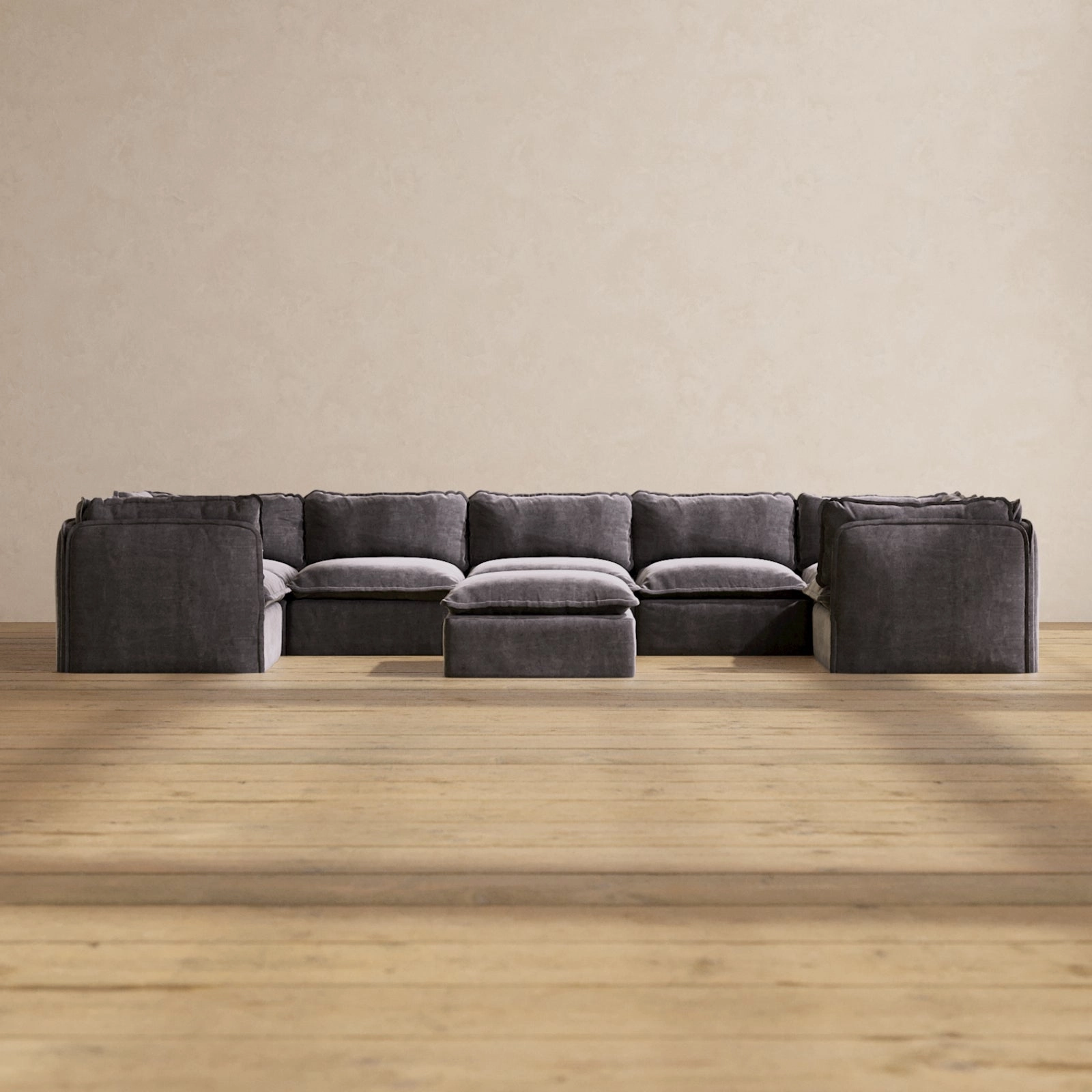 Modular Performance 7-Seater U-Sectional   Ottoman in Cinder | Deluxe Blend