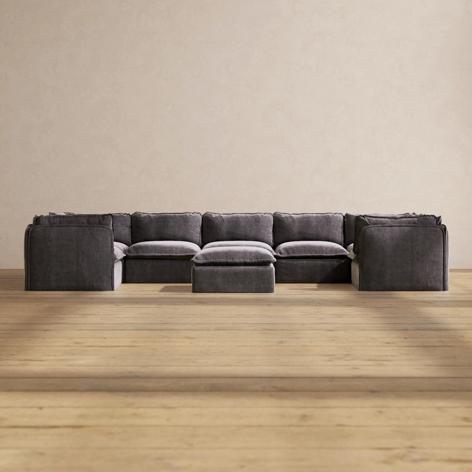 Modular Performance 7-Seater U-Sectional   Ottoman in Cinder | Relaxed Blend